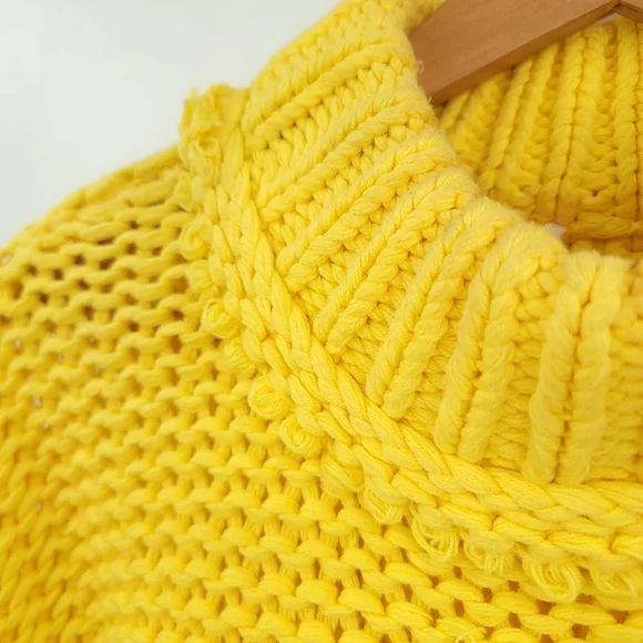 Free People Women Small My Only Sunshine Yellow Mock Neck Relaxed Boho Sweater - Picture 13 of 15